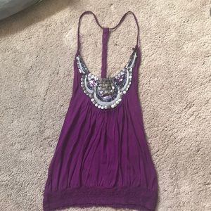 Plum Sequined top tank with razor back